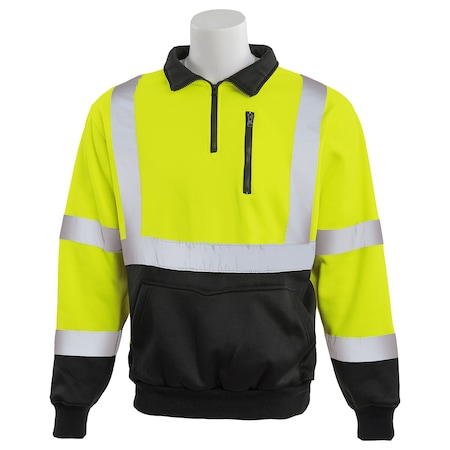 Deltaplus Sweatshirt, Quarter Zip, Class 3, W379B, Hi-Viz Lime/Black, LG 63871